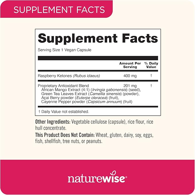 NatureWise Raspberry Ketones Plus - w/ Green Tea Extract, Cayenne Pepper, & Acai Berry - Supports Antioxidant Health, Energy Levels, Weight Goals - Vegan & Gluten-Free - 120 Capsules[120-Day Supply]
