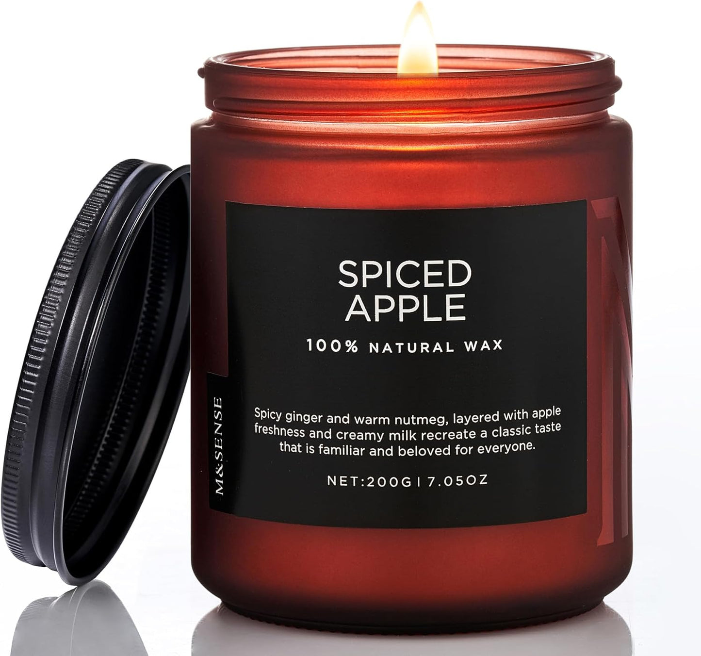 M&SENSE Spiced Apple Cotton Wick Fall Scented Natural Soy Wax Candle for Autumn Decor, Strong Fall Scented Candle 7.05oz Up to 50 Hours Burn Time Gift for Christmas Holiday Celebration
