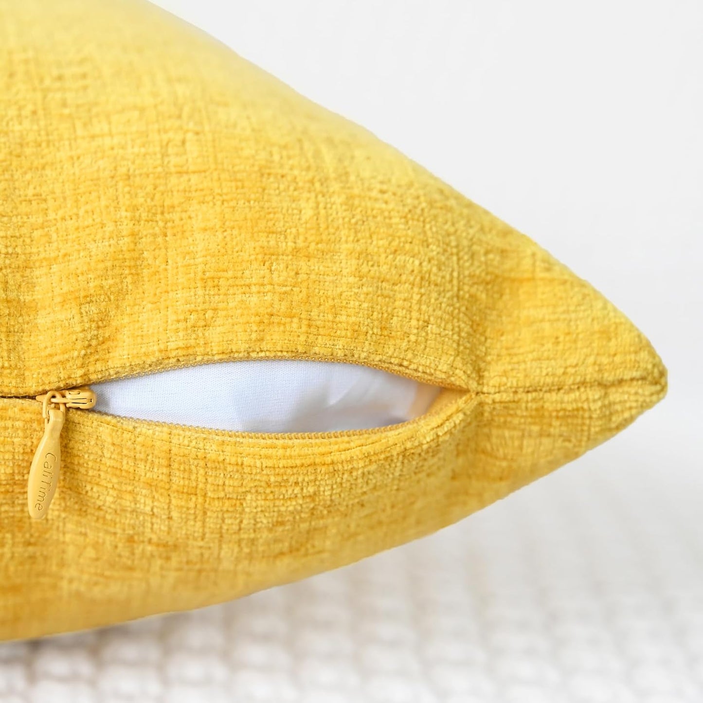 CaliTime Throw Pillow Covers Decorative 20 X 20 Inches Pack of 2 Cozy Chenille Cushion Cases for Couch Sofa Bed Living Room Home Mustard Yellow