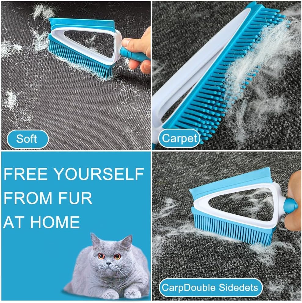 Pet Rubber Brush with Mini Dustpan,Dog Cat Hair Removal Brush with Squeegee,Portable Small Carpet Brush for Clothes,Cars,Sofa,Bed Sheet