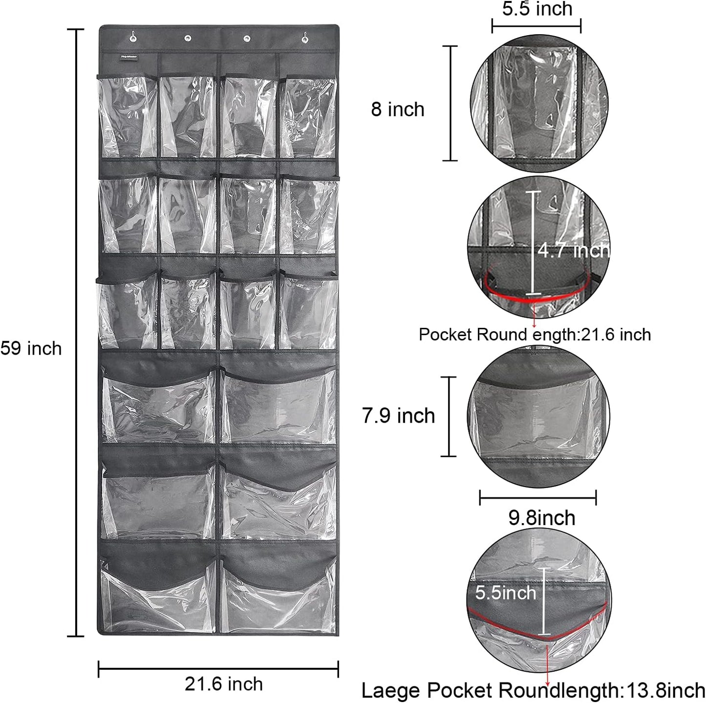 2 Pack Extra Large Hanging Over Door Shoe Organizers,closet shoe organizer shoe rack organizer shoe storage,12+6 Crytal Pockets,8Hooks,black (59"x 21.6")