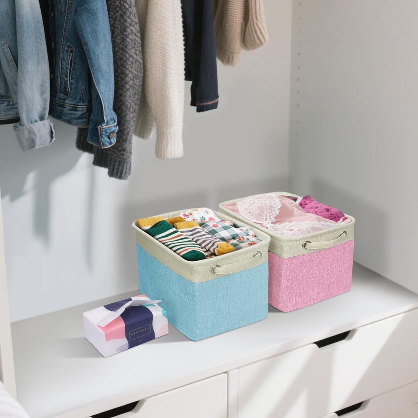 BALEINE 1 Pack Fabric Storage Bins for Shelves, Linen Storage Baskets for Organizing, Decorative Closet Bins for Clothes, Home (Black, 12"x8"x8")