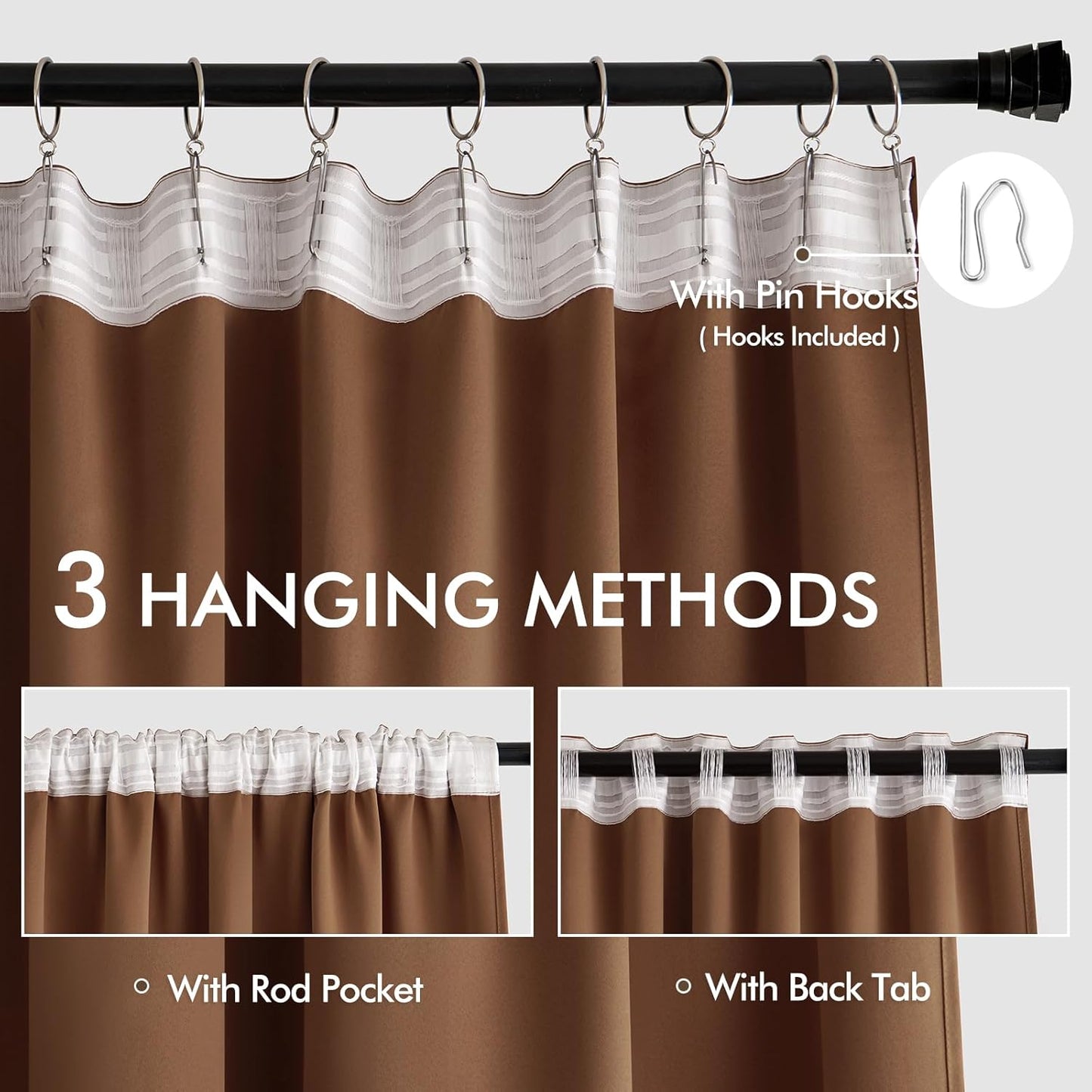 MIULEE Back Tab Blackout Curtains 102 Inch Long 2 Panels Set for Living Room Bedroom, Rod Pocket/Pinch Pleated Thermal Insulated Room Darkening Light Blocking Floor to Ceiling Drapes, Cappuccino Brown