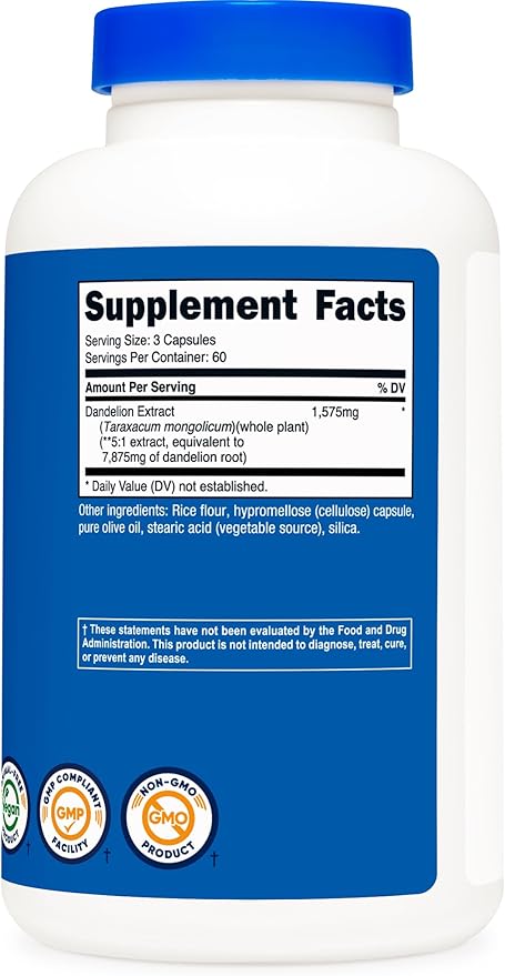 Nutricost Dandelion Extract Capsules 1575mg Per Serving (180 Capsules) - 525mg Per Capsule, Non-GMO, Gluten Free