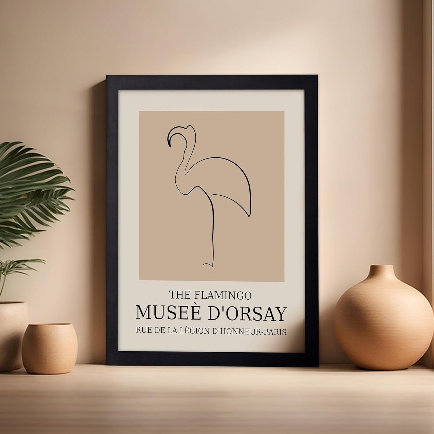 Poster Master Vintage Poster - Retro Minimalist Print - Gift for Artist, Housewarming - Flamingo, Line Drawing, Sketch, Abstract - Wall Decor for Living Room, Bedroom, 16x20 Black Framed