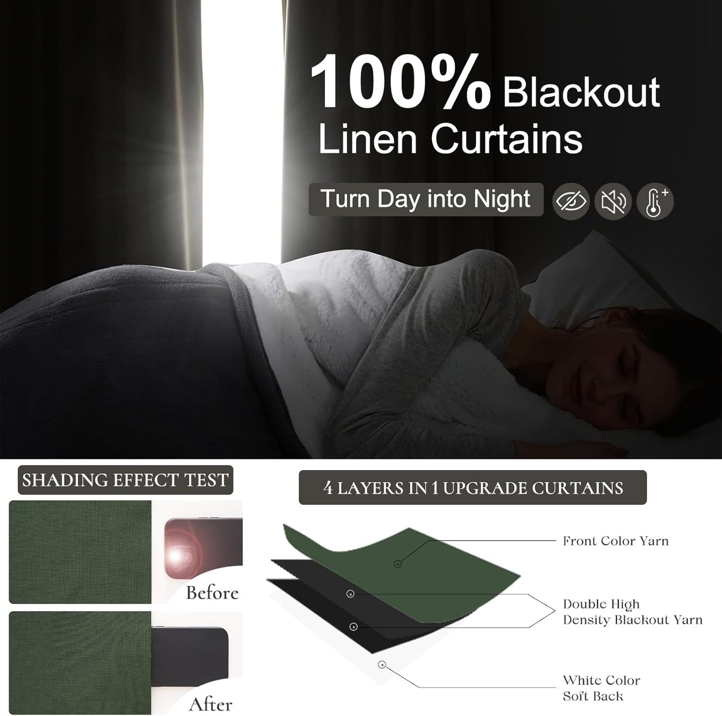 Olive Green Pinch Pleated Cafe Blackout Curtains 45 Inch Length for Small Windows, Dark Academia Cottage Core Curtains Faux Linen Viral Kitchen Drapes Room Darkening Thermal 2 Panels Set(40"W x 45"L)
