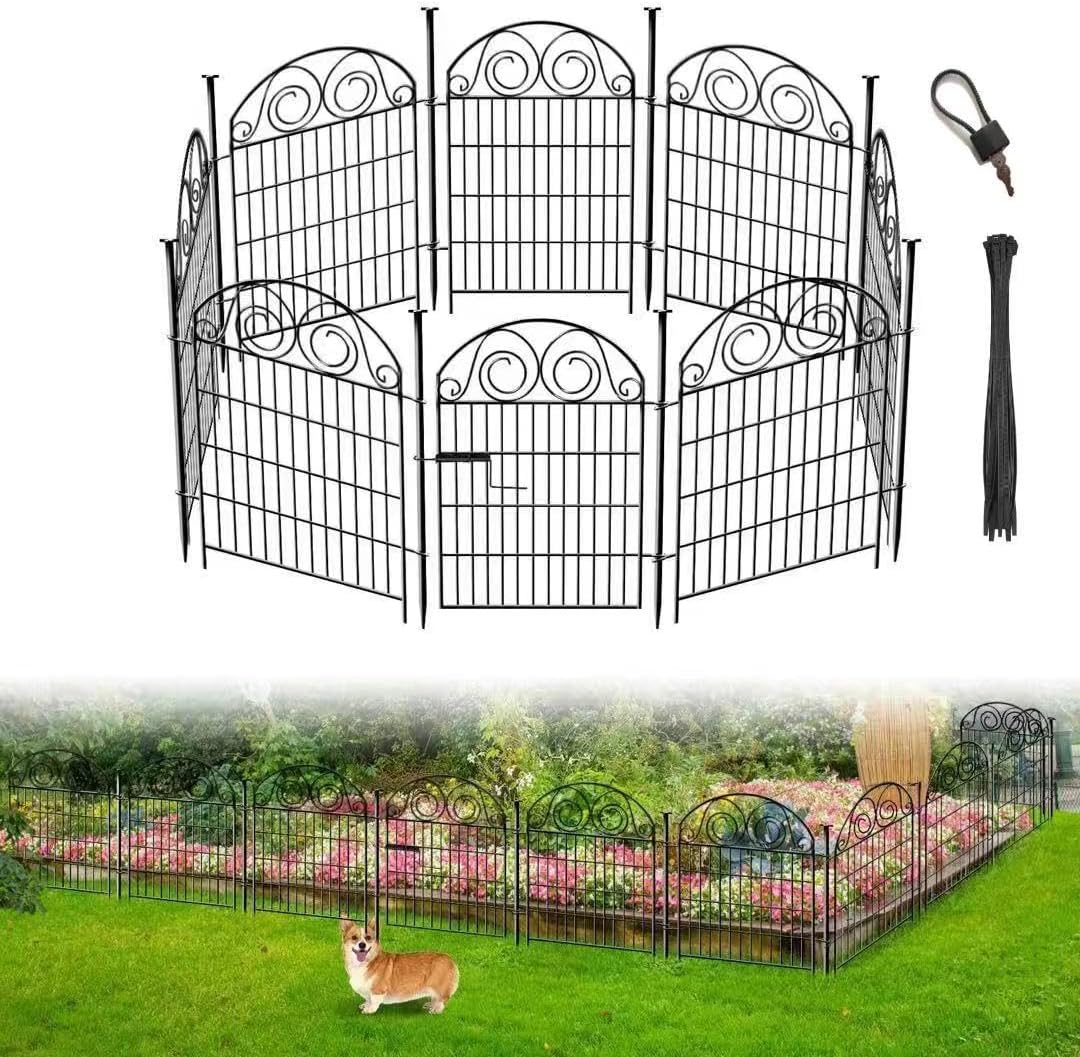 Tall Garden Fence Animal Barrier with Gate, 40 in(H) 8 Panels Garden Fences and Borders for Dogs, Dog Fence Outdoor for Yard, Total Length 17.5 Ft Metal Temporary Fencing│Patented