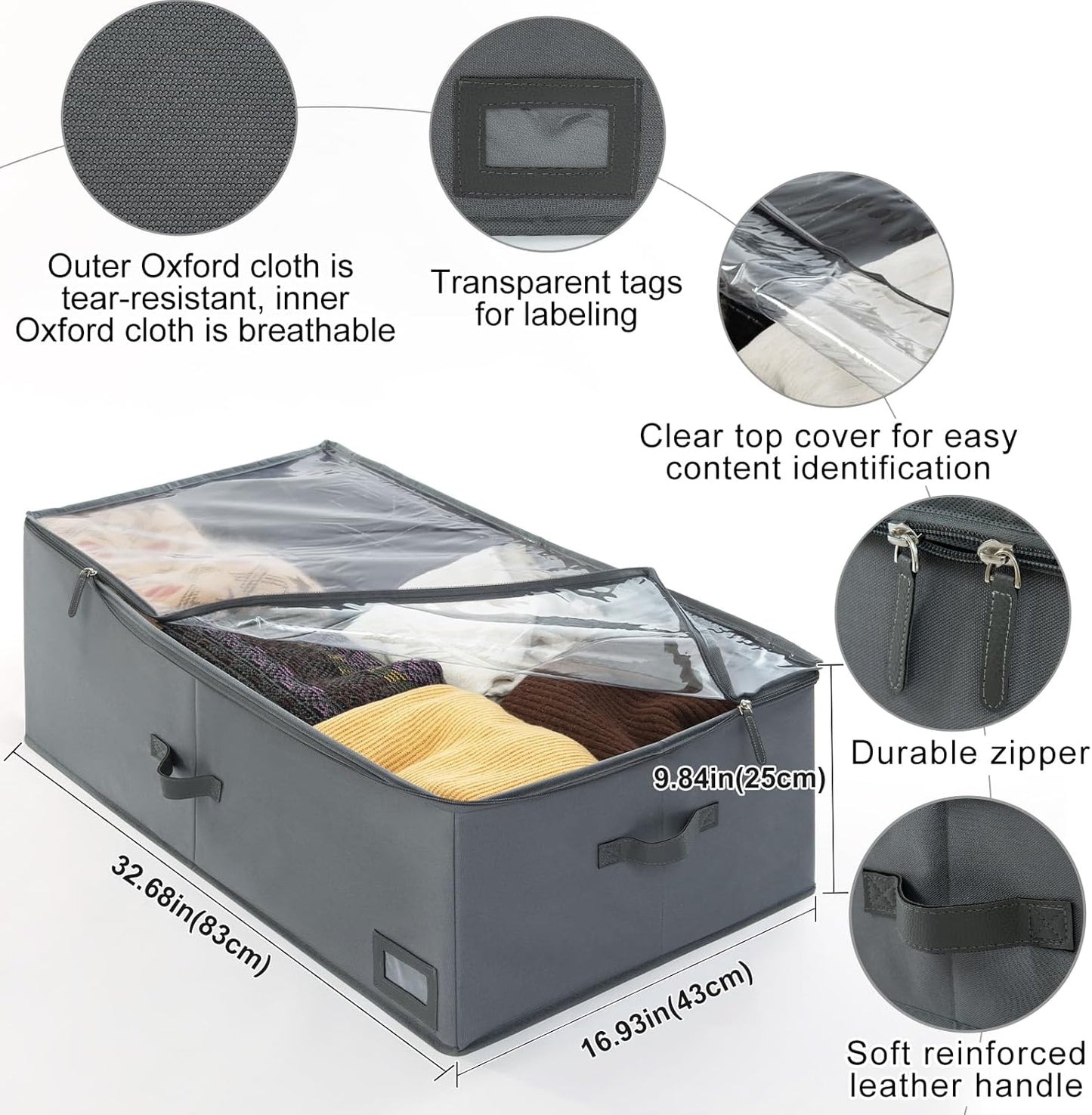 10-Inch Under Bed Organizer, Large Under Bed Storage Container, Underbed Storage Box for Seasonal Clothing, Sweaters, Shoes, Blankets, Wrapping Paper, Sheets & Toys, Yarn 33" L×17" W×10" H