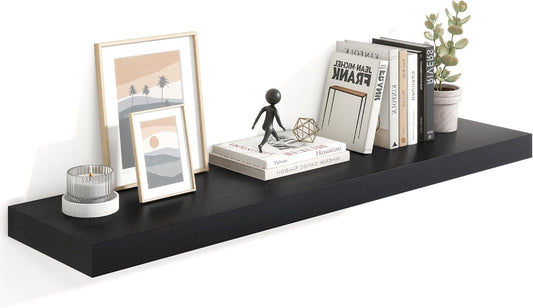 Heimlove 48" Black Floating Shelves for Wall,10 Deep Rustic Wood Display & Storage Wall Shelves with Heavy Duty Brackets for Bathroom,Bedroom,Kitchen,Living Room,Office
