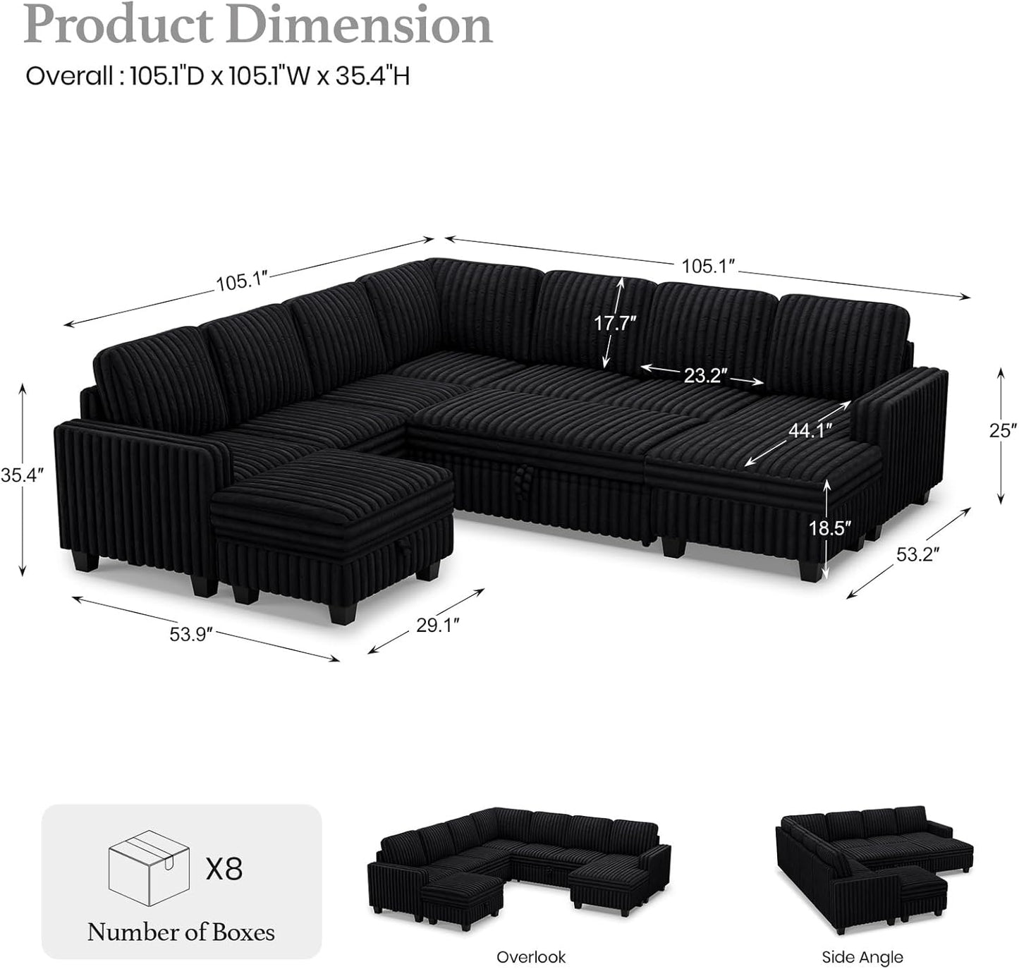 Belffin Oversized Sofa Bed Modular Sectional Sleeper Sofa with Pull Out Bed L Shaped Couch with Storage Chaise Black Couch