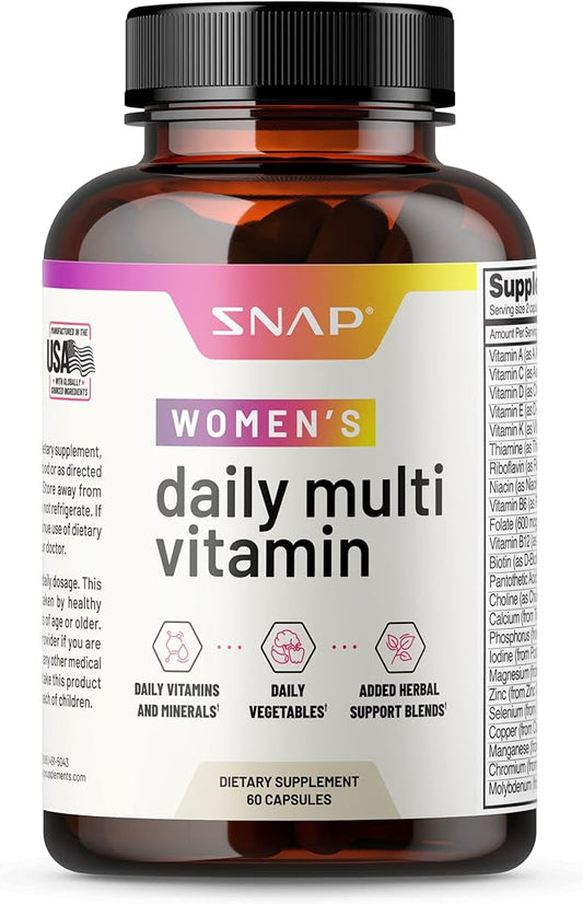 Snap Supplements Women's Multivitamins Daily Vitamins B12, Zinc, 60 Capsules