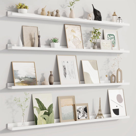 Picture Ledge Shelf for Wall, Floating Shelves Set of 4, 48 Inch Long Nursery Book Shelves for Toys Storage, Kids Bookshelf Wall Mounted for Books Photo Frames, White