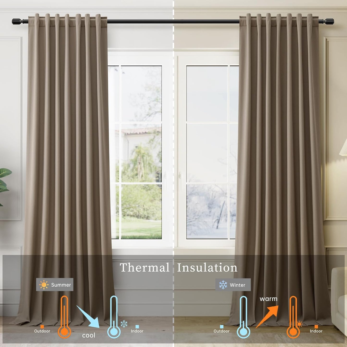 BOODII Room Darkening Curtains 120 Inch Back Tab Thermal Insulated Black Out Linen Drapes Extra Long Blackout Curtains for Patio Door Large Window Ceiling to Floor Light Blocking Dark Brown 52x120