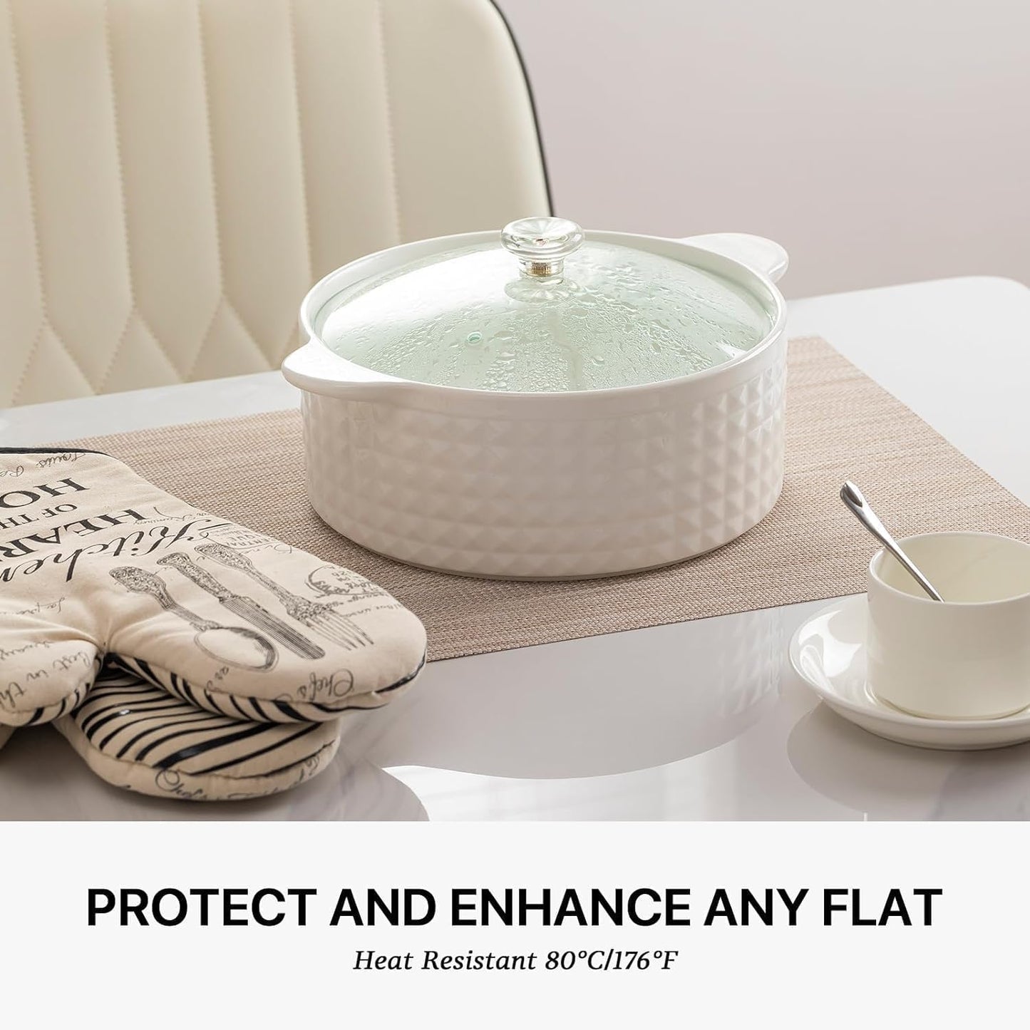 LEXMORE Placemats Set of 8 Vinyl/Plastic Woven Place Mats for Kitchen Table Indoor/Outdoor Washable Placemat Wipeable Dining Table Mats(A-Beige White)