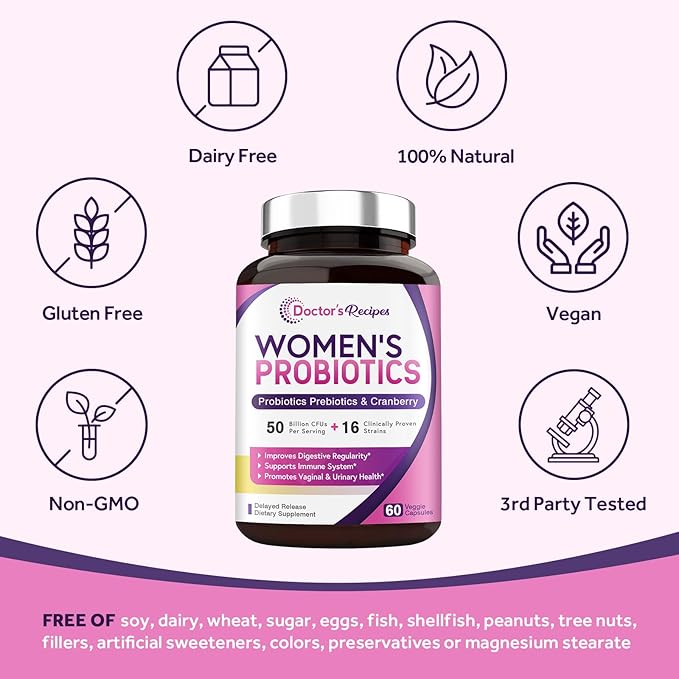 Doctor's Recipes Women’s Probiotic, 60 Caps 50 Billion 16 Strains,