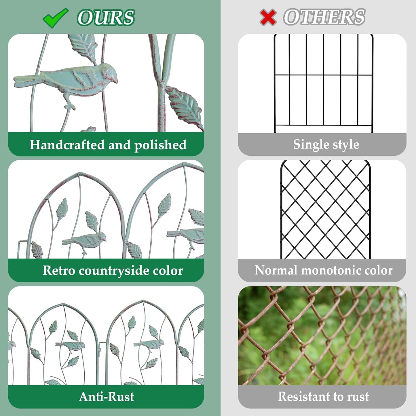 Decorative Garden Fence 4 Pack, 24in(H) x 6.5Ft(L), Metal Garden Fencing Panel, Landscape Pathway Edge Iron Picket Fence Panels, Border for Yard Patio Flower Bed