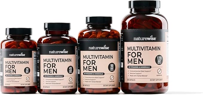 NatureWise Multivitamin for Men - Daily Male Support - Minerals & Herbs for Energy, Performance, Immunity - with Vitamin A, C, D, B-Complex - Soy & Gluten-Free, Non-GMO - 90 Capsules[45-Day Supply]