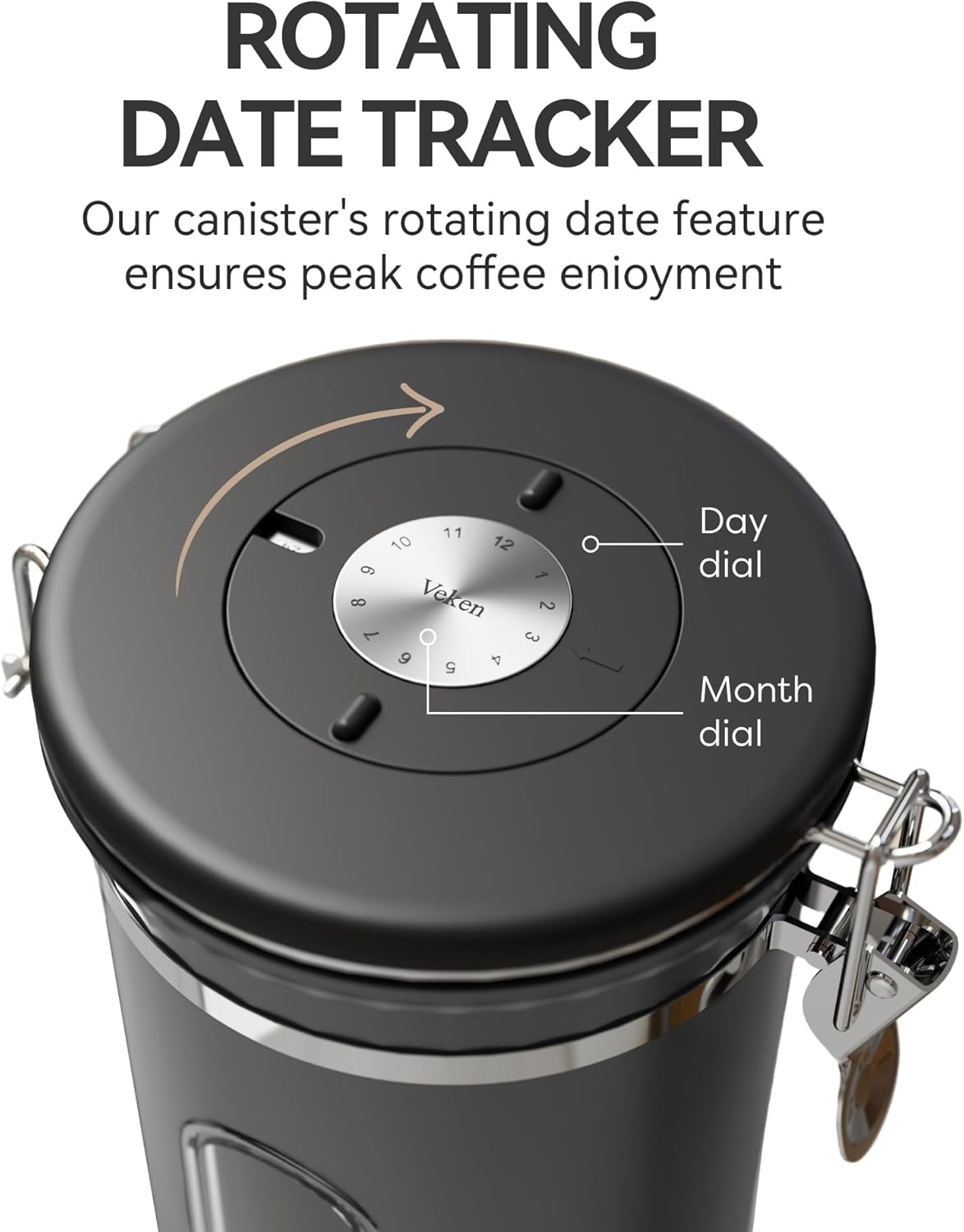 Veken Coffee Canister with Window,Airtight Stainless Steel Kitchen Food Storage Container, Date Tracker & Scoop for Grounds Coffee, Beans, Tea, Flour, Cereal,Sugar,22OZ,Grey