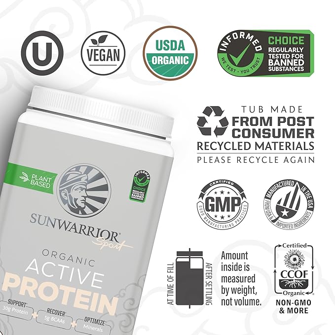 Vegan Protein Powder Plant-Based USDA Organic BCAAs | 30g Protein per Serving | Sugar Free, Gluten Free Non-GMO Dairy Free | Chocolate Flavored, 20 Servings | Active Sport Protein Powder