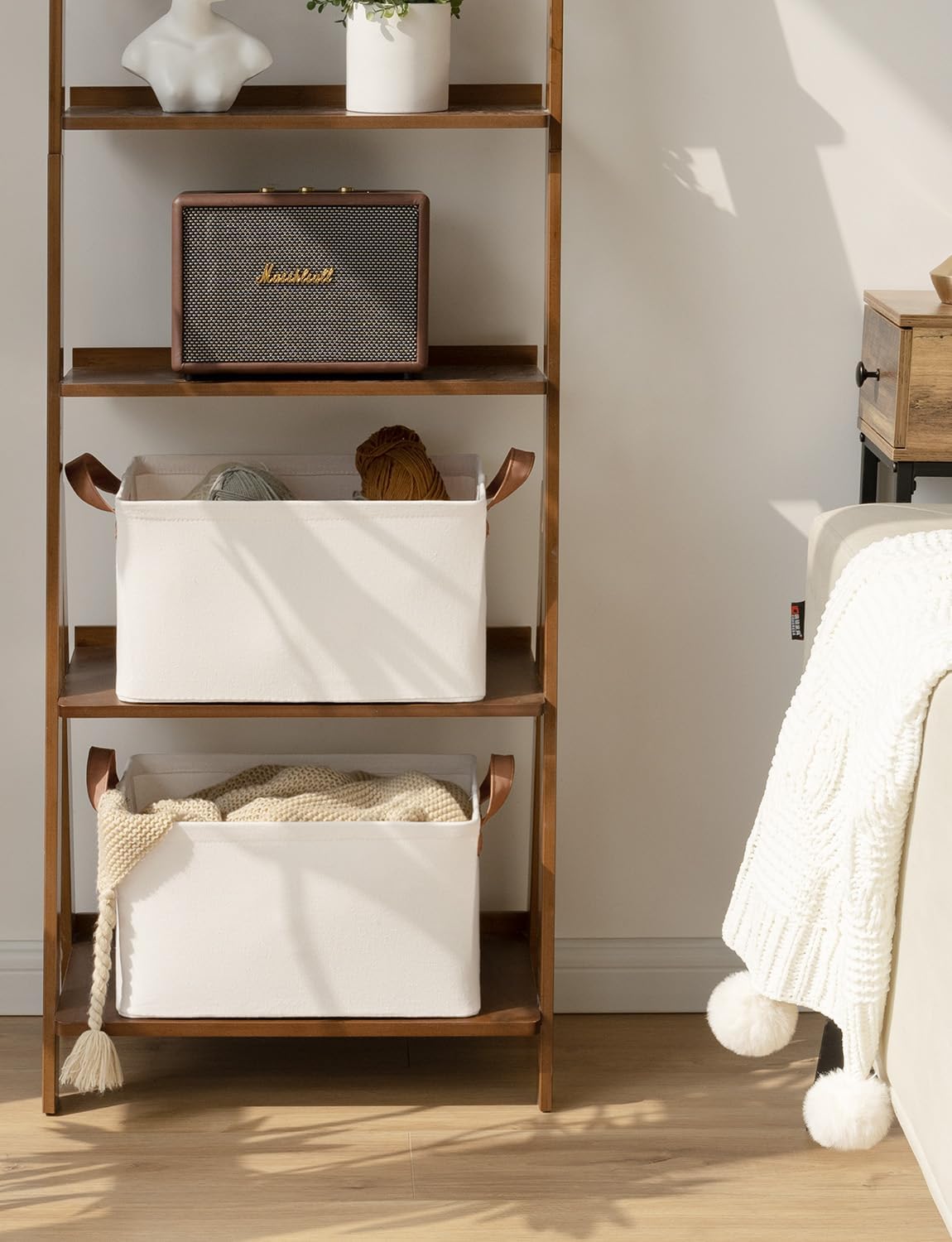 StorageWorks Storage Bins, Fabric Storage Bins for Shelves, Storage Baskets with Metal Frame, Closet Baskets and Bins with Handles, Natural Color, 2-Pack