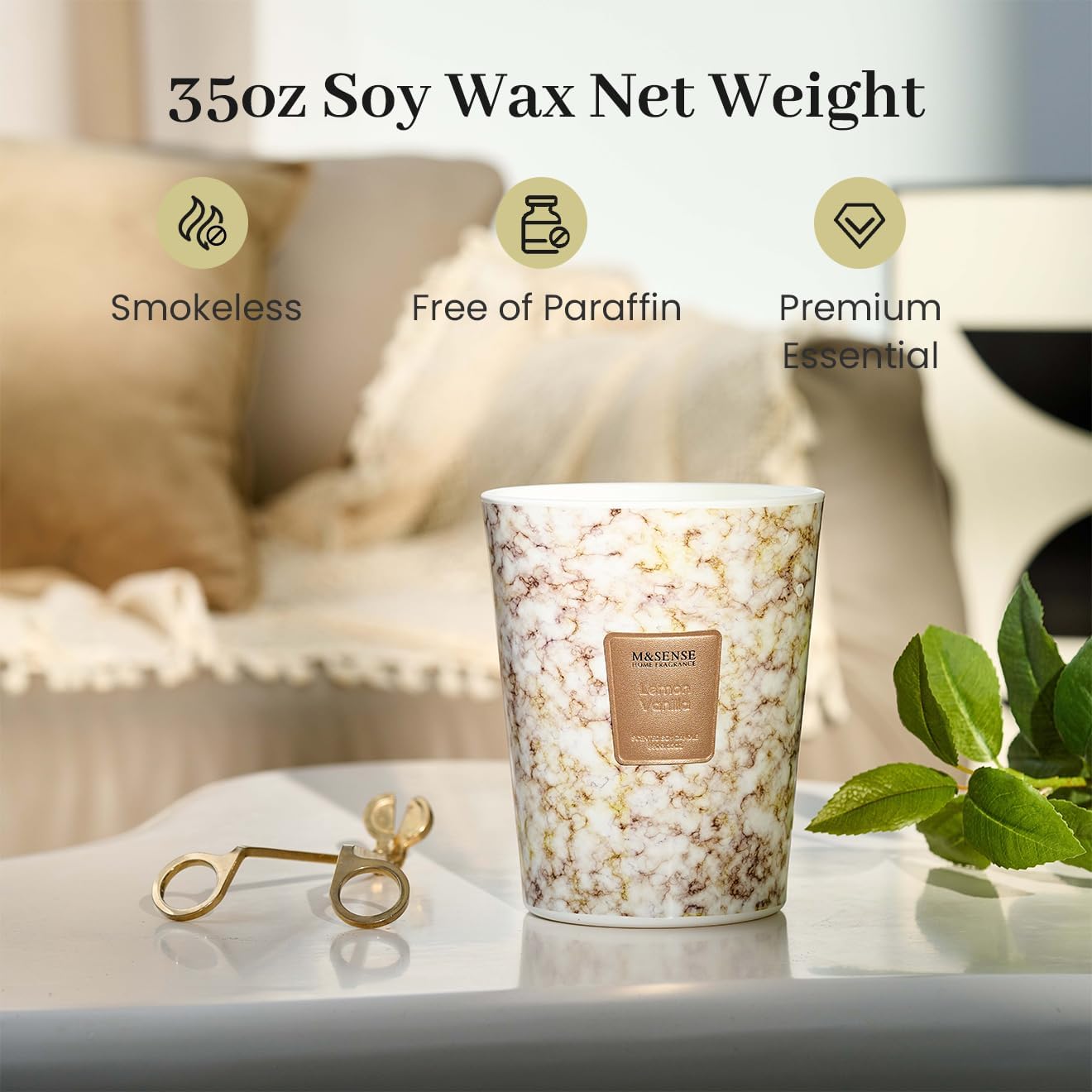 M&SENSE Sugared Lemon Zest Scented Candles for Home, 3-Wick Highly Scented Jar Candles, Extra Large Candle 35 Oz 150 Hours Long Lasting Burning, Relaxing Aromatherapy Candle for Stress Relief