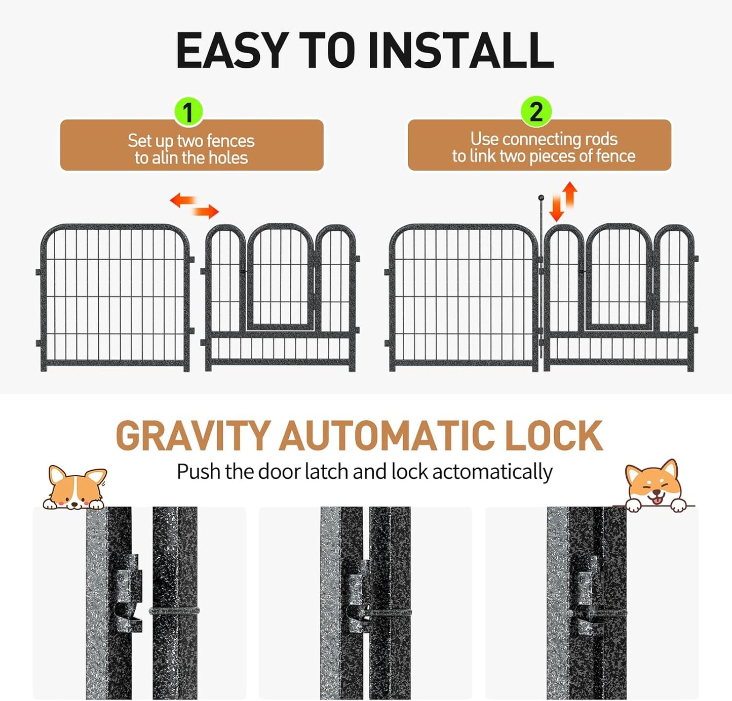 Metal Dog Playpen, 40" Inch Height 24 Panels, Large Dog Fence for Large/Medium/Small Dogs Indoor & Outdoor Bliss, Perfect Dog Pen for Camping, Yard and RV | Black-Silver