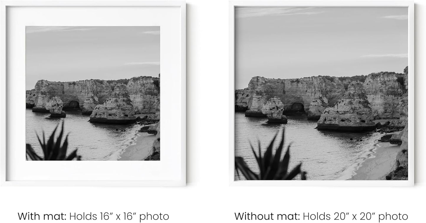 HAUS AND HUES 20x20 White Metal Picture Frames Matted to 16x16 - Features Premium Aluminum & Hanging Hardware, Shatterproof Plexiglass - Ideal for Home, Room, Office (20x20 in, White, Set of 4)