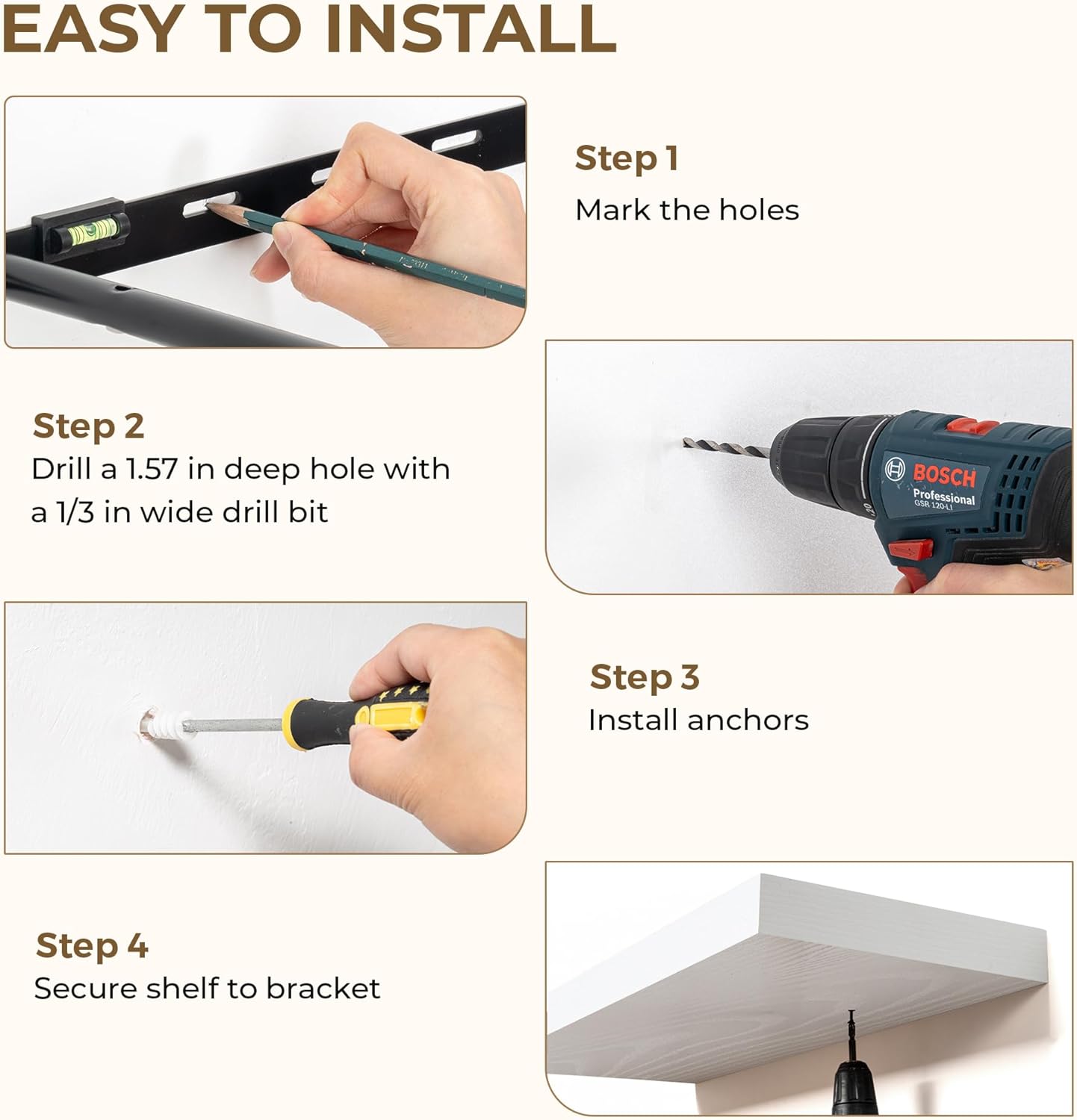 48 Inches Floating Shelves for Wall, 9.3" Deep Long Floating Shelves Set of 1, Large Display & Storage Shelf, Wall Shelf for Bathroom Bedroom Living Room Kitchen Office, White