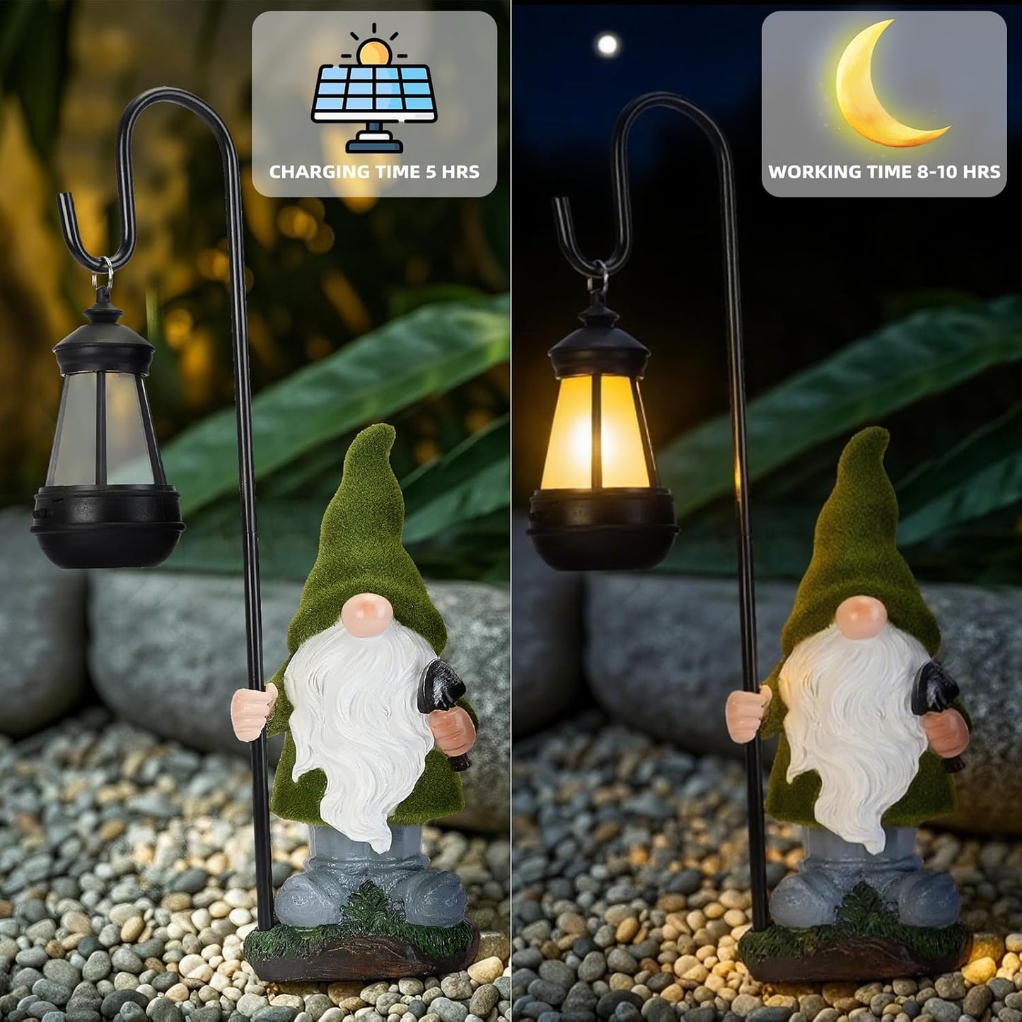 Solar Garden Gnome Decor Outdoor Statue - Gnome With LED Waterproof Sculptures Lights, Cute Gnome Pond/Yard Statues Outside Decoration, Home, Lawn, Patio, Resin Animal Ornament, Women/Gardening Gift