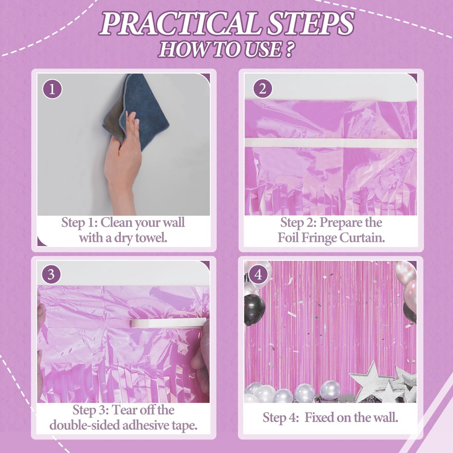 3 Pack Foil Fringe Backdrop - Pastel Purple Shiny Tinsel Curtains for Party Decoration/Photo Booth Props - 3.3x8.2 FT Metallic Foil Backdrop for Birthday, Wedding, Graduation, Christmas.