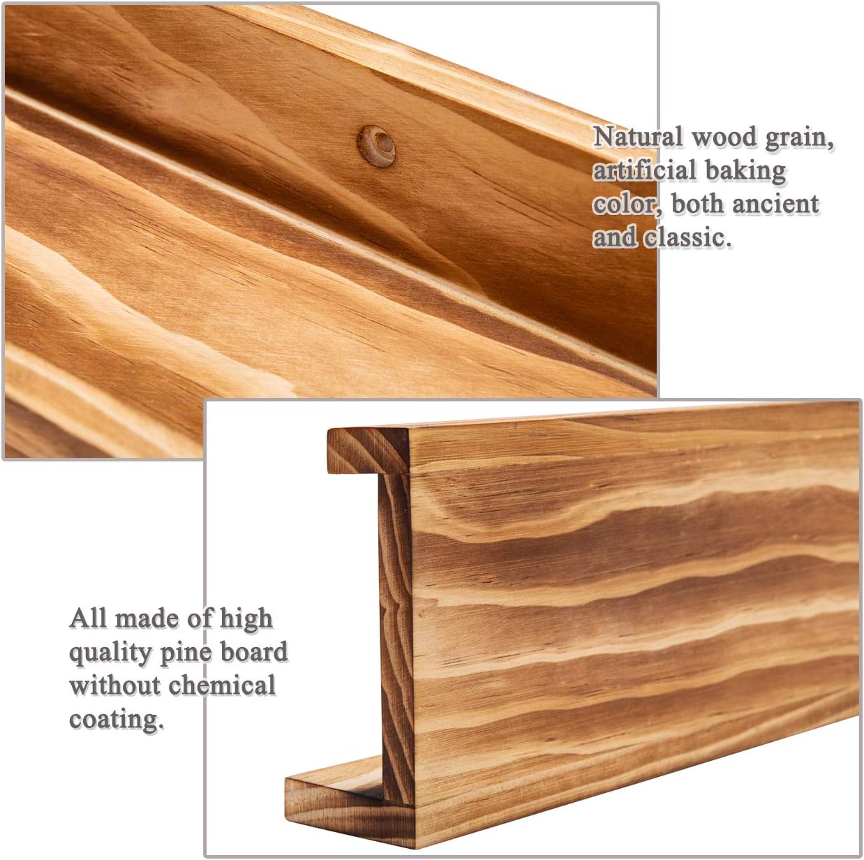 AZSKY 24" Floating Wall Ledge Shelf Wood Picutre Shelf Wall Mounted Nursery Kids Bookshelf Spice Rack Bathroom Storage Shelves Display Organizer Set of 2