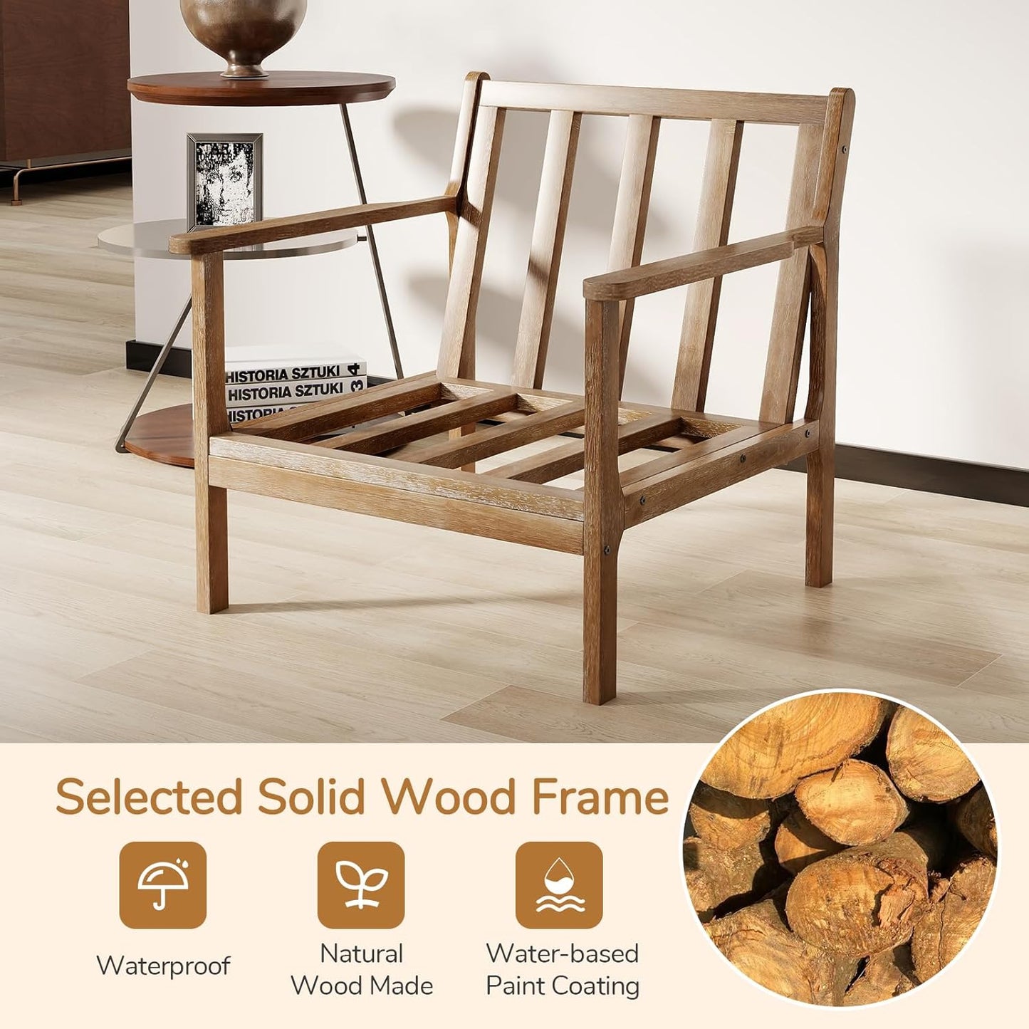 Giantex Mid Century Modern Accent Chair, Wooden Arm Chair w/Solid Wood Frame, Removable Seat Cushion & Pillow, Vintage Comfy Reading Chair for Living Room, Bedroom, Study