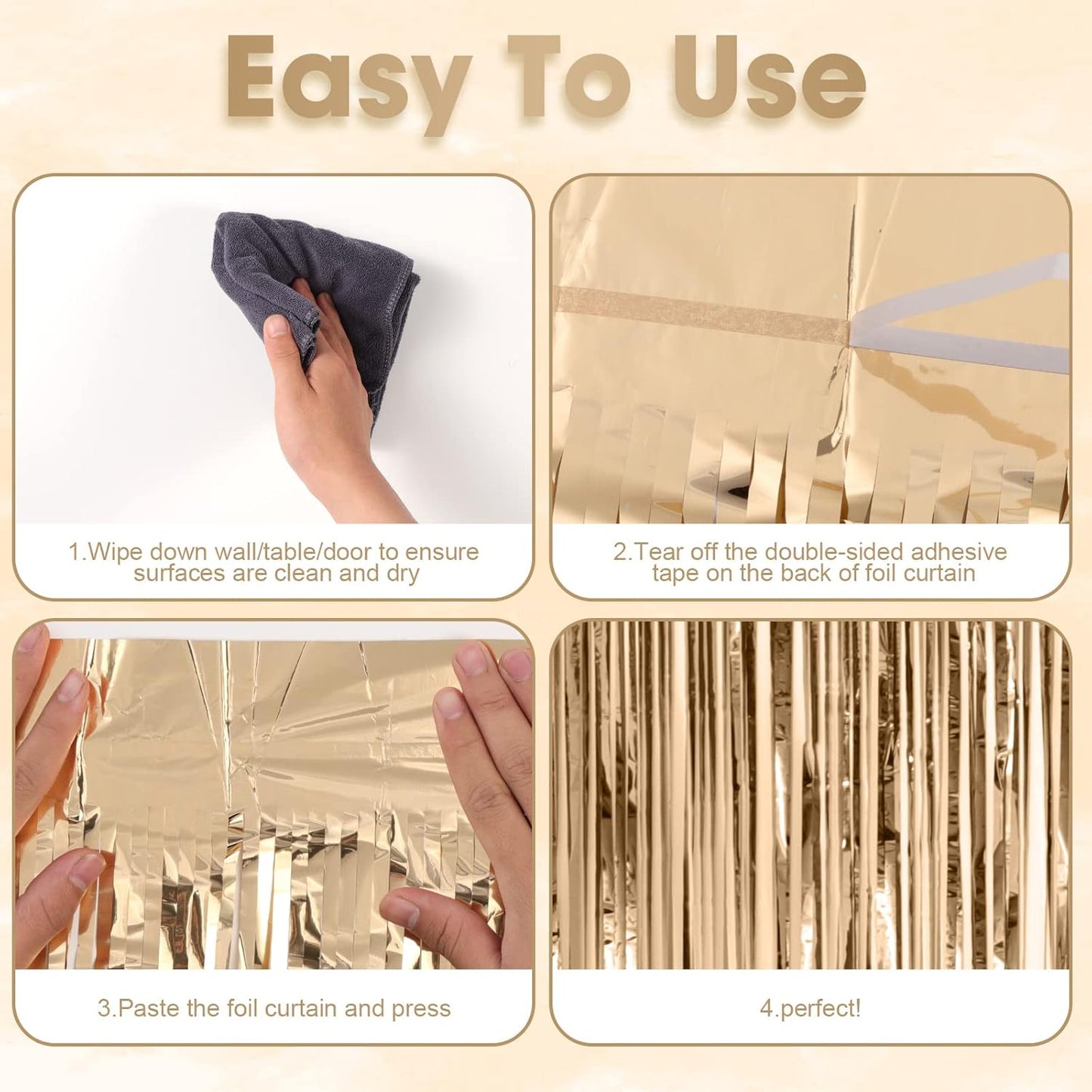 3 Pack 3.3x8.2 Feet Champagne Foil Fringe Backdrop Curtains, Tinsel Streamers Birthday Party Decorations, Fringe Backdrop for Graduation, Baby Shower, Gender Reveal, Disco Party