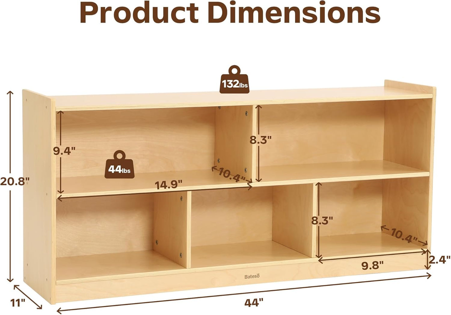 Toy Storage Organizer for Kids Room, Wooden Kids Bookshelf for Classroom, Cube Storage Organizer for Playroom, 5-Section Montessori Bookshelf & Toy Shelf for Nursery
