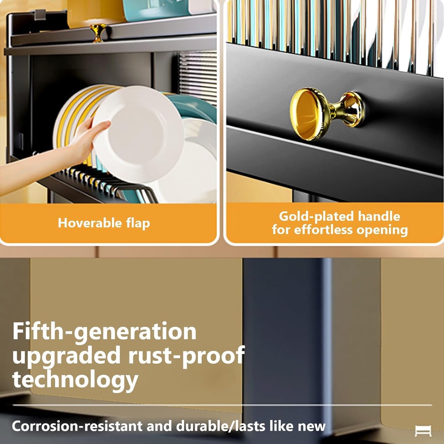 Kitchen sink rack dishwashing sink countertop dustproof cupboard storage multifunctional tableware storage drain rack double layer,KeepKitchen Sink Shlef Organized Space-Saving(Black,105cm/41.3in)