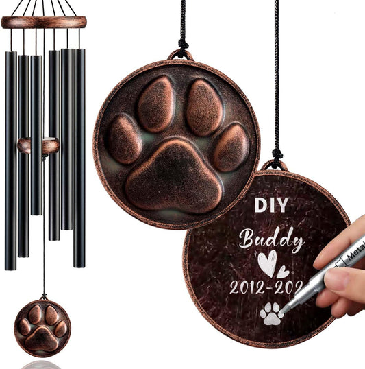 Dog Memorial Gifts, 34" Pet Memorial Wind Chimes for Loss of Dogs, Pet Loss Passing Away Remembrance Sympathy Bereavement Gift, DogPaw Vintage Wind Chime for Outside (DIY 34" Pet Memorial)