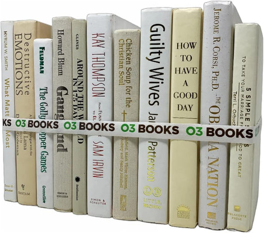 Curated Decorative Books Hardcover Décor Books for Home Décor, Choose Color, Interior Design, Office, Wedding Display, Instant Library, or Staging (One Foot, White/Creme)