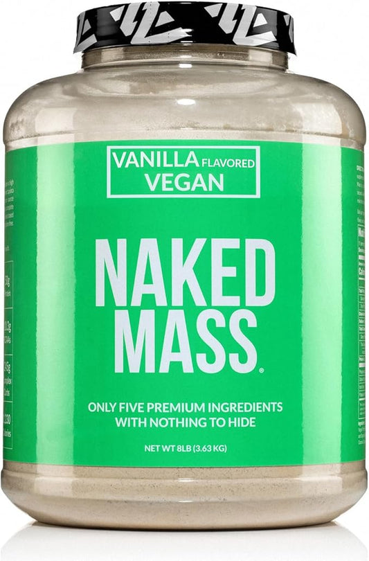 Naked Mass - Vanilla Vegan Weight Gainer - 8Lb Bulk, GMO Free, Gluten Free, Soy Free & Dairy Free. No Artificial Ingredients - 1,230 Calories - 11 Servings