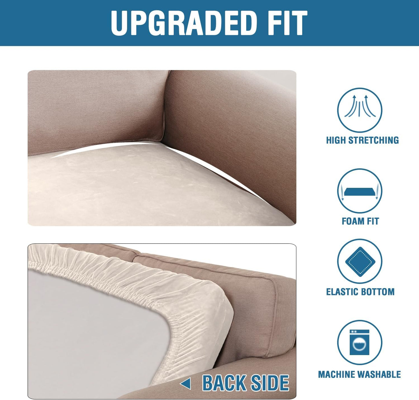 H.VERSAILTEX Velvet Stretch Individual Couch Cushion Cover Plush Cushion Slipcover for Loveseat Sofa Cushion Furniture Protector Seat Cushion Sofa Cover (1 Piece Sofa Cushion Cover, Ivory)