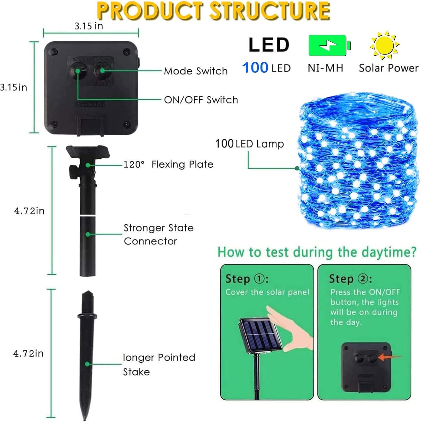 Solar String Lights Outdoor, 2-Pack Total 80FT 200 LED Solar Christmas Twinkle Lights Outside Waterproof Copper Wire 8 Modes Solar Fairy Lights for Garden Tree Party Birthday Christmas Decor (Blue)