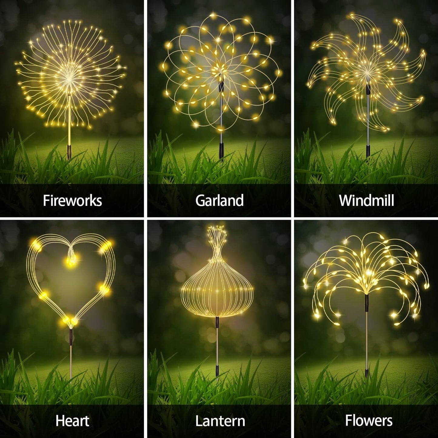 Maleyt Solar Garden Lights 8 Pack, Solar Powered Outdoor Decorative Lamps, 120 LED Solar Firework Lights with Remote Control, 8 Modes Waterproof DIY Landscape Lighting for Backyard Garden Decoration