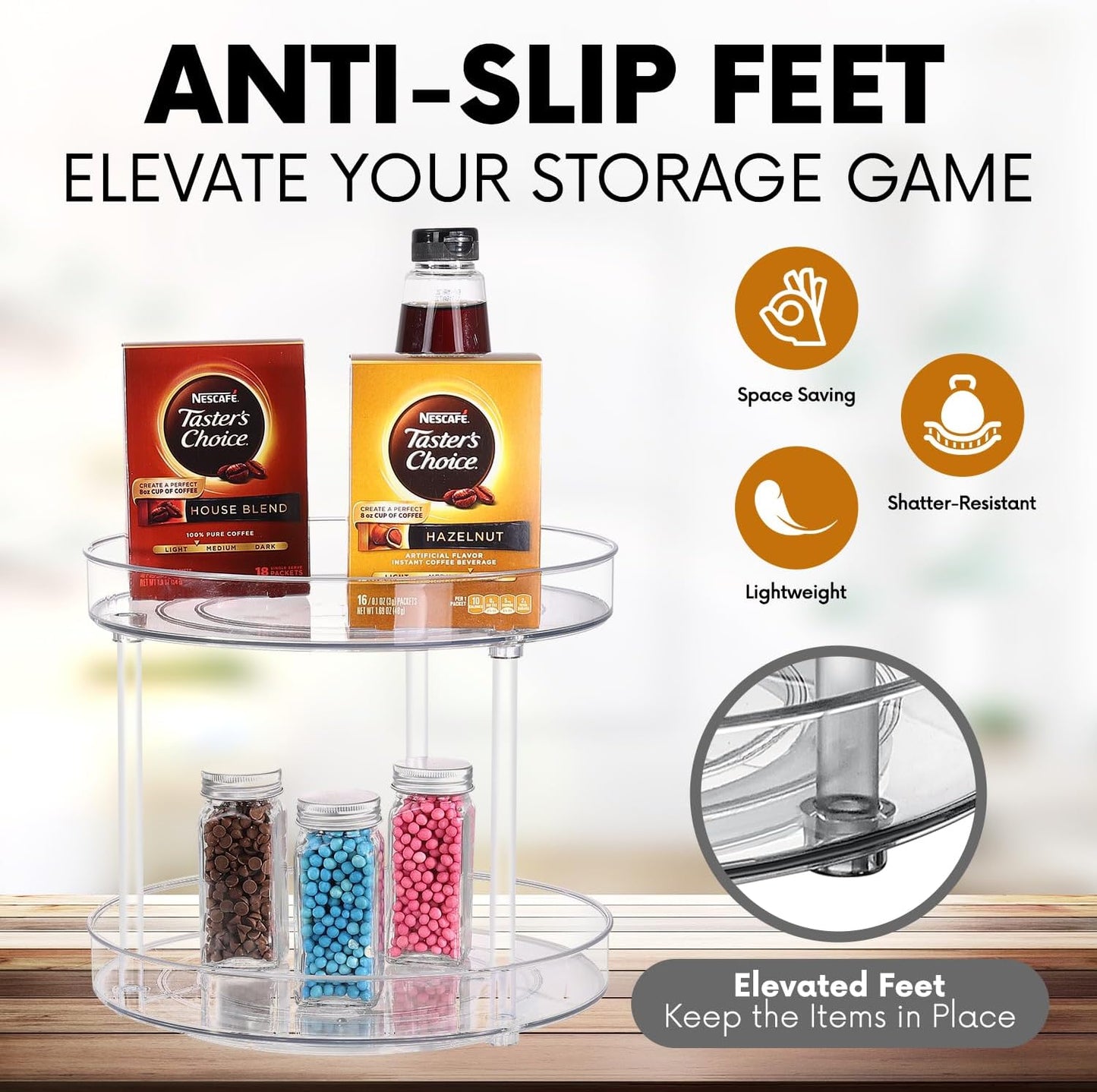 Clear Lazy Susan Organizer, Spice Rack Kitchen Cabinet Turntable, Pantry and Fridge Rotating Storage, Makeup Vanity for Skincare, Perfume, Cosmetic Dresser