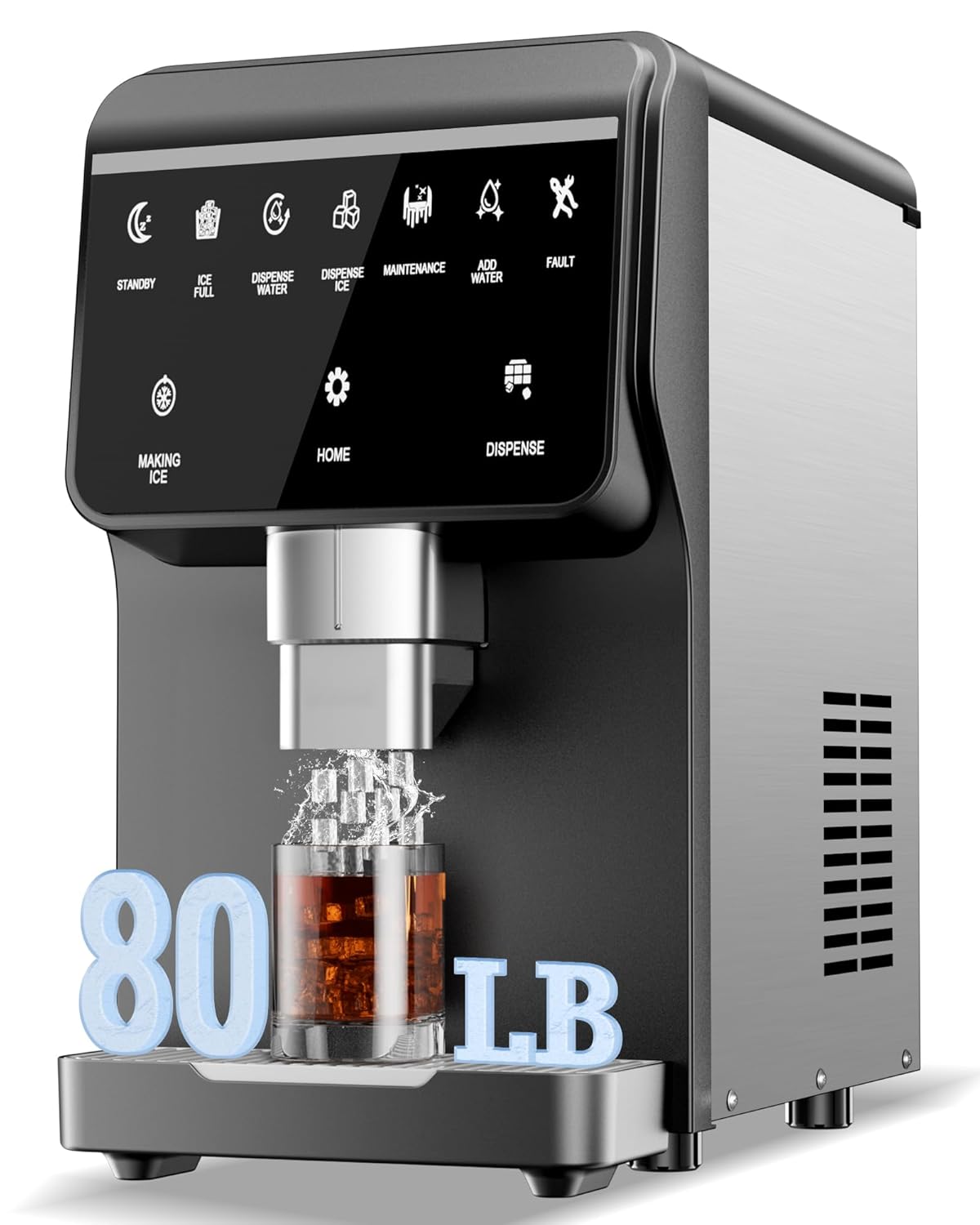 Nugget Ice Maker Machine 80LB/24H, Ice Makers Countertop 6 LB Ice Storage, Chewable Pellet, Ice Water, Self-Cleaning Function for Home/Office/Party/RV