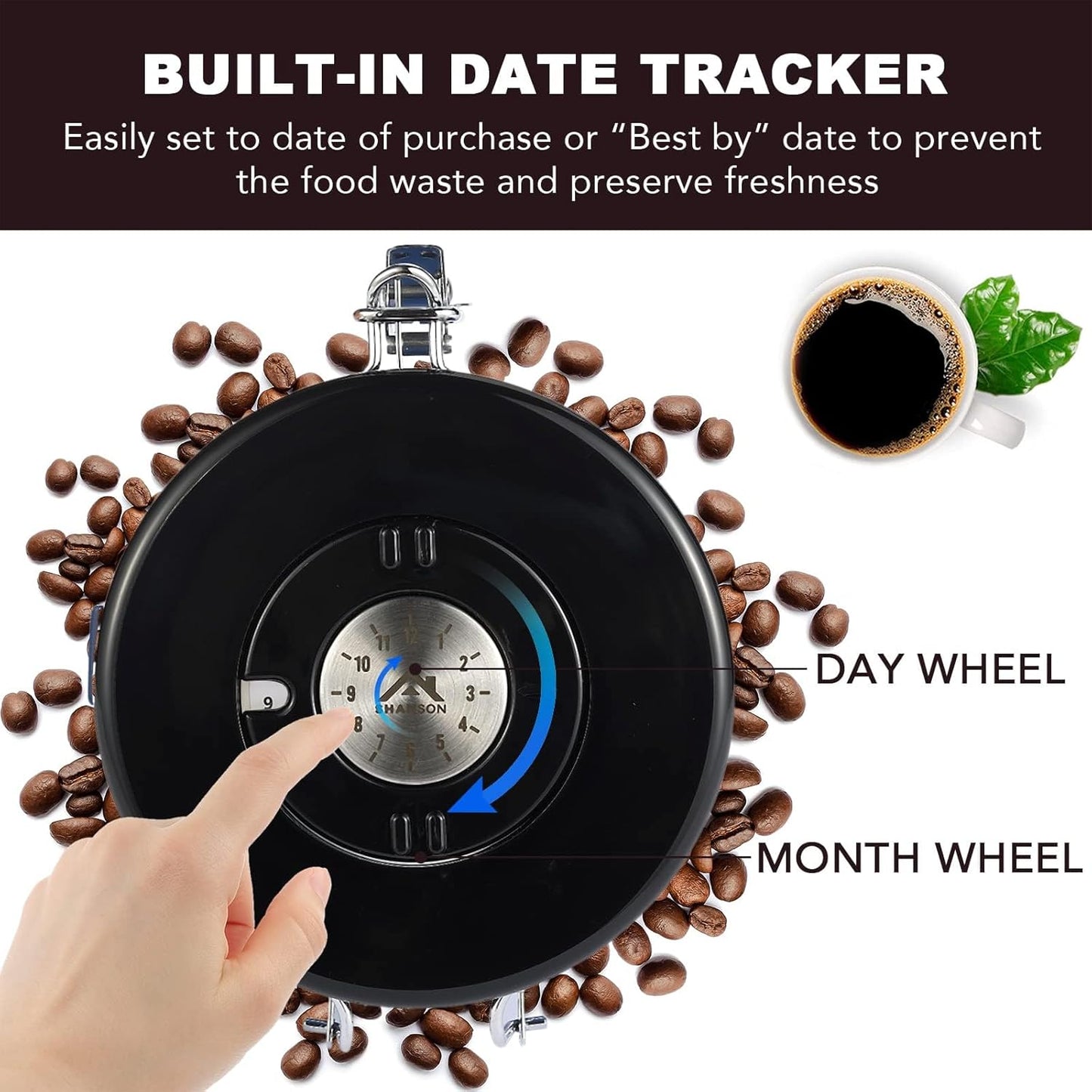 ShanSon Coffee Canister Airtight Stainless Steel Kitchen Food Storage Container with Date Tracker for Beans Grounds Tea Flour Cereal Sugar, 22OZ, Silver