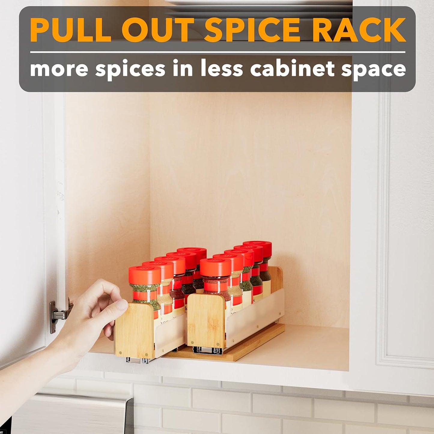 SpaceAid Bamboo Pull Out Spice Rack Organizer for Cabinet, Heavy Duty Slide Out Seasoning Kitchen Pantry Sliding Vertical Organization, 5.1" Wide, 2 Drawers(2" Wide), 1-Tier, Natural