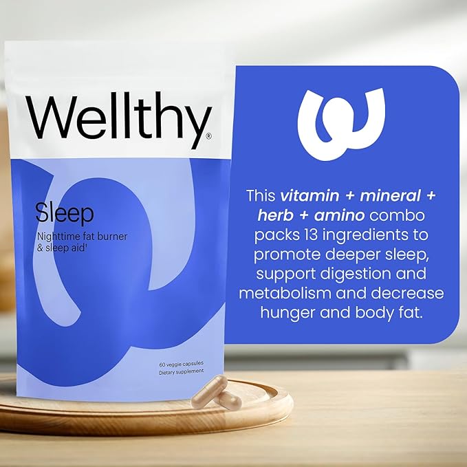 Wellthy Night Time Fat Burner - Weight Loss Pills for Women - Vitamin B6, Ashwagandha & Melatonin - Nighttime Fat Burner for Women - Belly Fat Burner - Natural Weight Loss Supplements for Women, 60ct