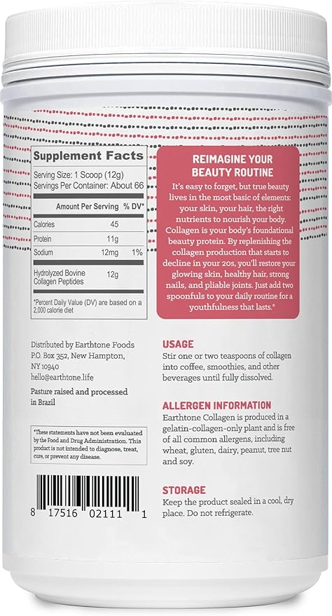 EARTHTONE Grass-Fed Collagen Peptides Powder 28