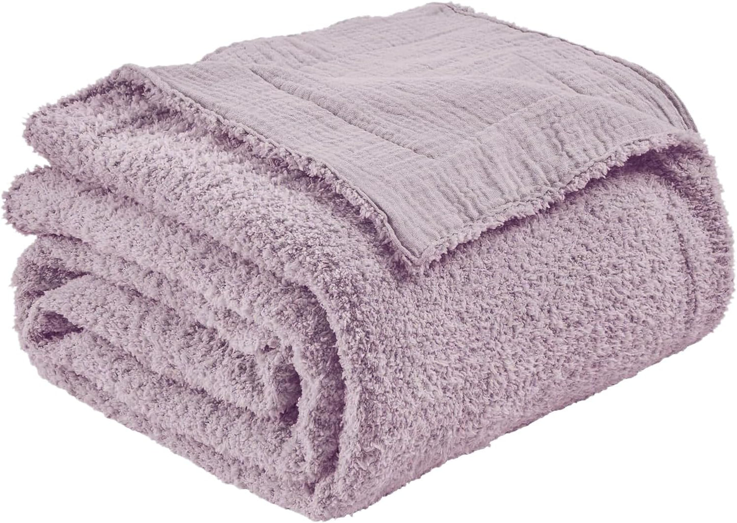 EMME Muslin and Fleece Twin Blanket Reversible - 60"*80" Lavender Soft Warm Throw Blankets for Couch Bed Picnic Travel Bed
