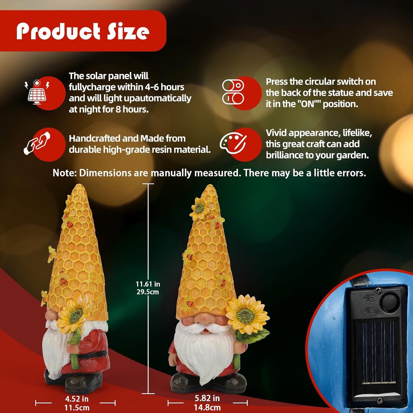 Solar Gnome Garden Decor Outdoor Statue - Gnome Sunflower LED Waterproof Sculptures Lights, Gnome Pond/Yard Statues Outside Decoration, Home, Lawn, Patio, Resin Animal Ornament, Women/Gardening Gift