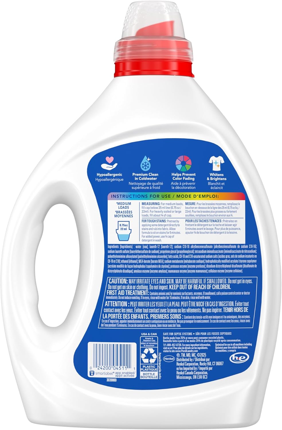 Persil Free & Sensitive Liquid Laundry Detergent, Unscented and Hypoallergenic for Sensitive Skin, 2X Concentrated, 82.5 fl oz, 110 Loads